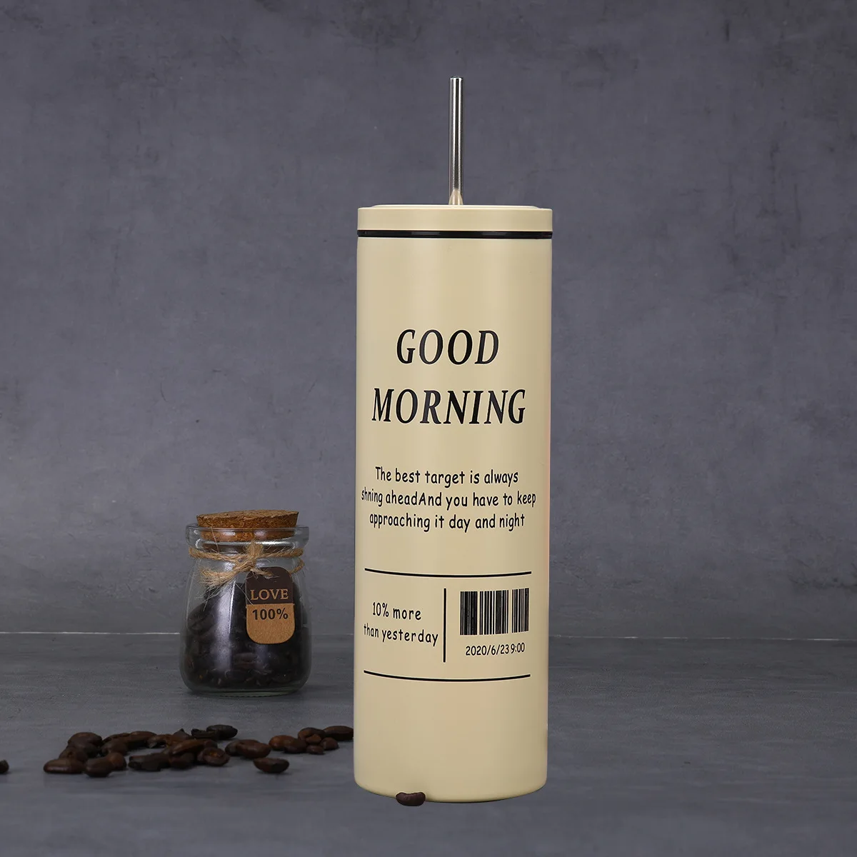 304 stainless steel iced American coffee cup car portable straw  and insulation cup Glass Mugs with Lid Straw for Water Wine