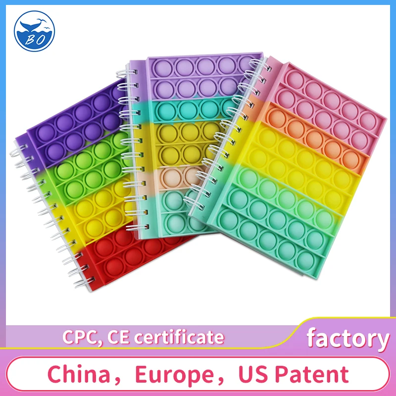 Silicone Pop Bubbles Cover Notebook Relieve Fidget Notebooks Softcover Spiral Memo Pad Finger A5 Push Up bubble Notebook