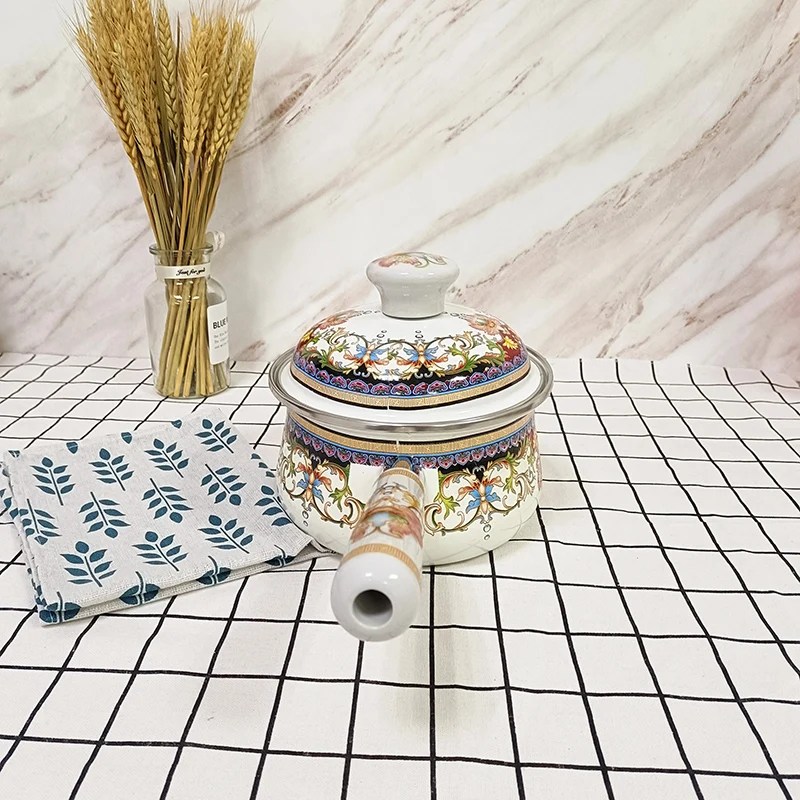 Enamel Milk Pot With Lid Enamel Kitchenware Cast Iron Enamel Coating Full Decal 210 Stainless Steel Flat Sides