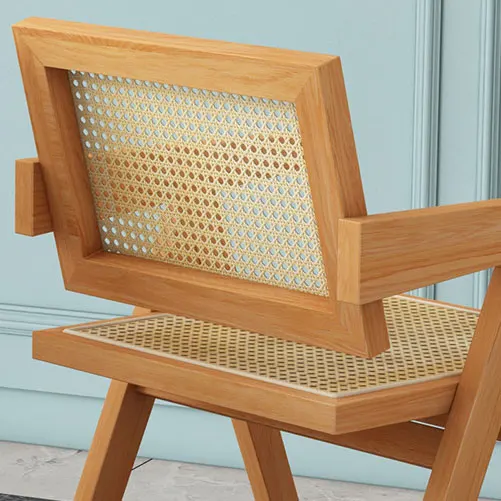 Customizable Size Low MOQ Party Events Hot Selling Wooden Rattan Chairs with Armrests for Hotel Cafes