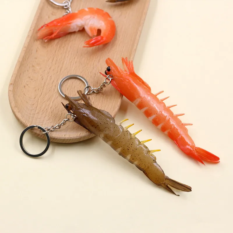 Funny Simulation Shrimp Key chains PVC Prawn Keyring Food Sea Animal Shrimp Kid Toy Woman Girl Jewelry Accessory Shrimp Keychain