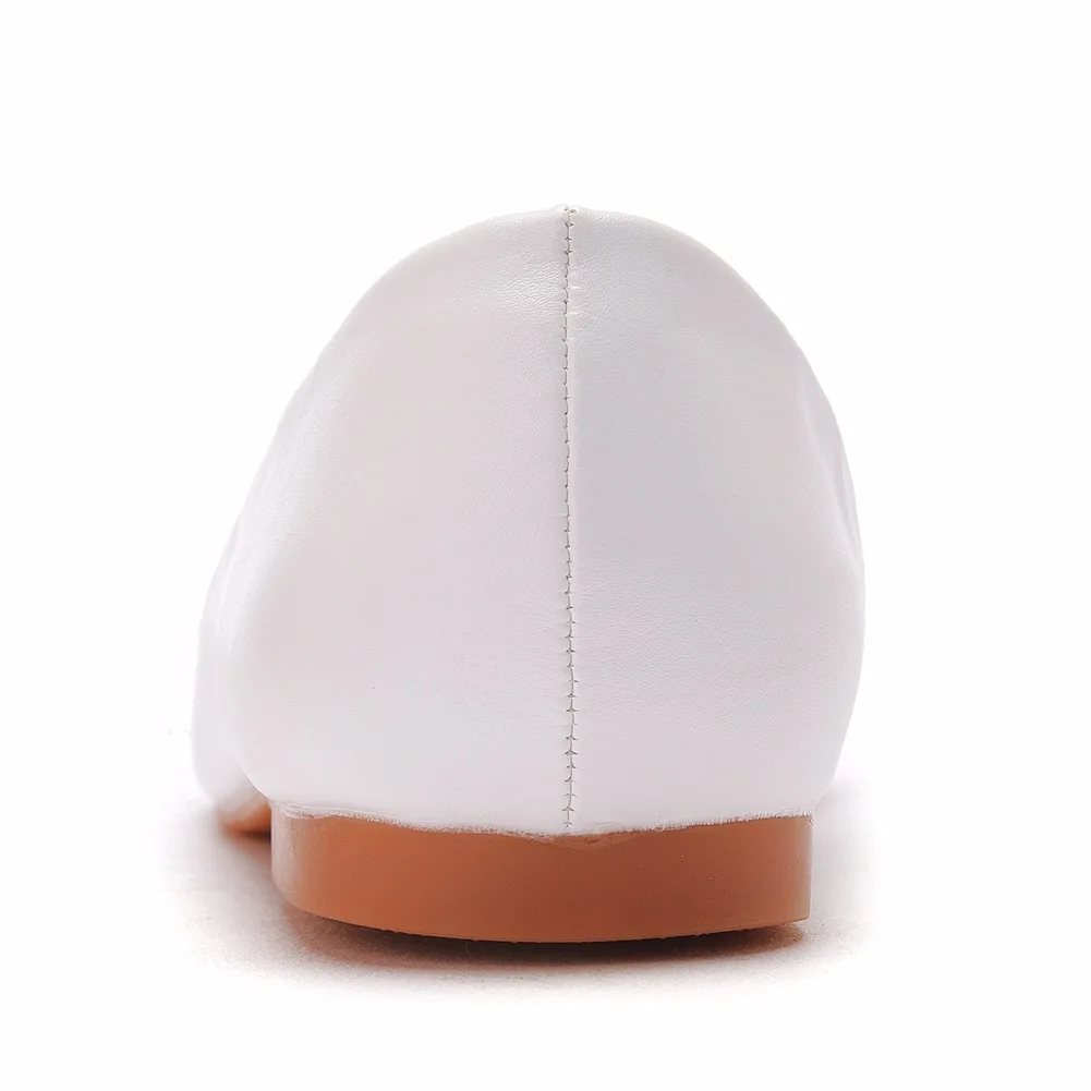 Ballet Flats Pointed Toe Comfortable Pu Leather White Casual Shoes Walking Style Slip on Dress Flats for Women