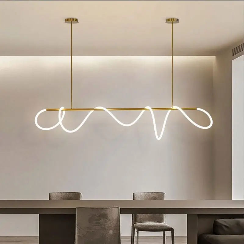 Nordic Modern Minimalist Linear Chandelier for Kitchen LED Light Home Decor Lamp with Installation Service for Study Room Models