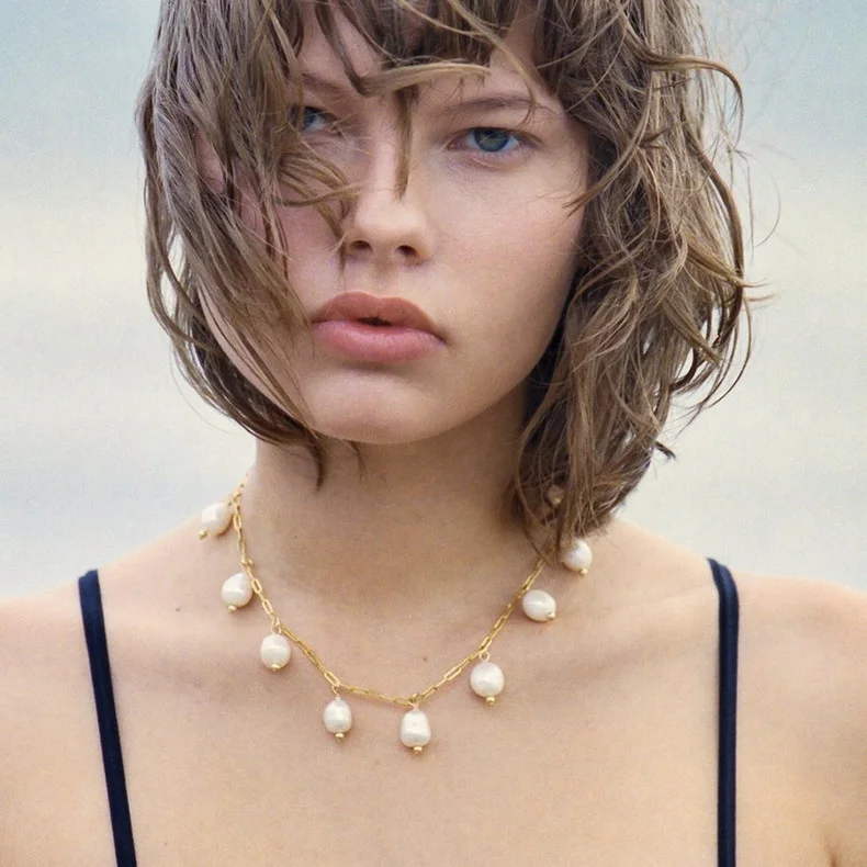 Ювелирные изделия Fashionista из пресноводного жемчуга бамбуковые звенья цепочки Очаровательное ожерелье