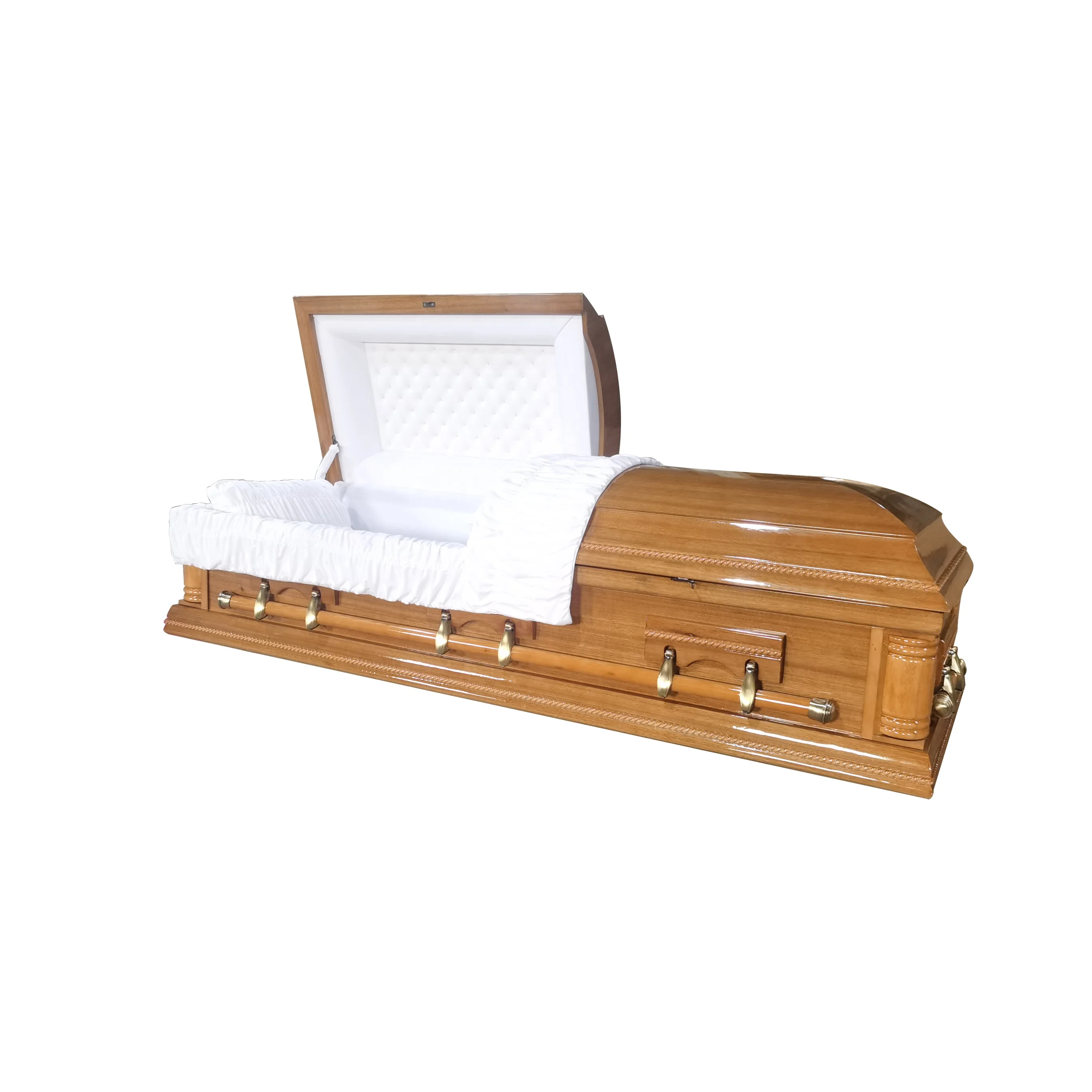 Luxury European Style Oak Solid Wood Casket Coffins Biodegradable Velvet Interior Colorful MDF Funeral Burial