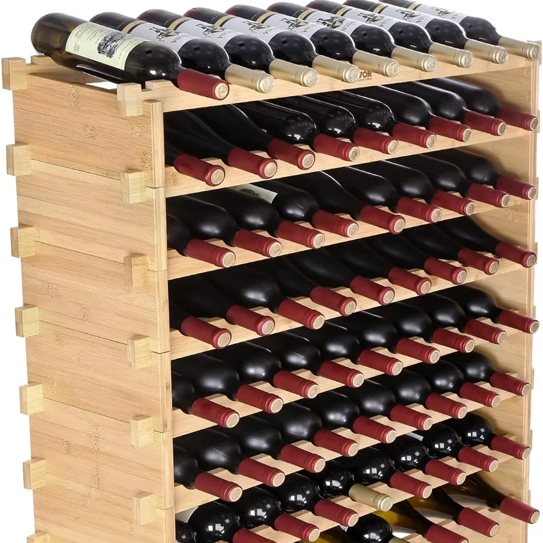 Modern Freestanding Floor Bamboo Wine Racks Vertical Stackable Wooden Wine Bottles Storage Shelves Iron Material Home Furniture