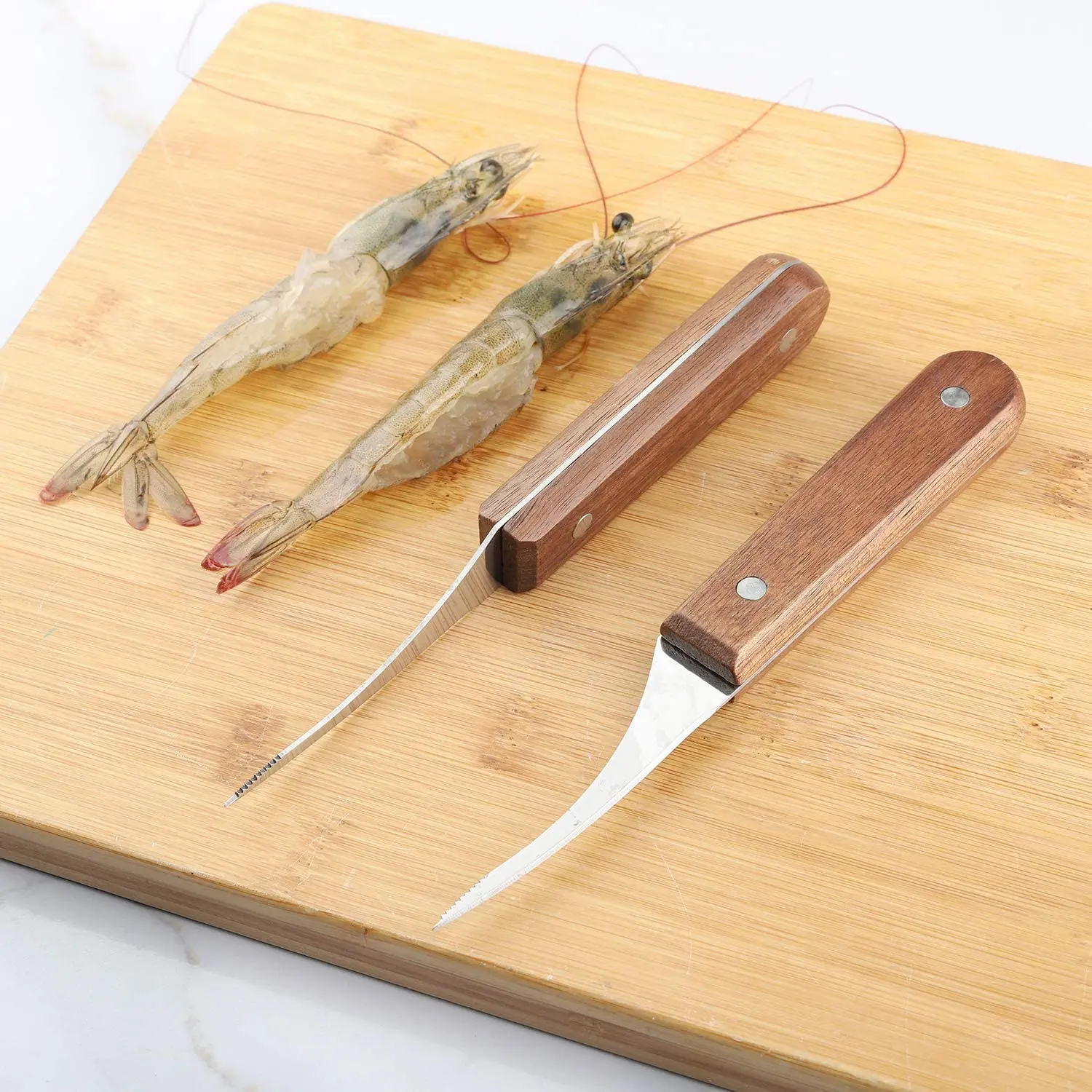 Wholesale Wooden Stainless Steel Shrimp Knife Seafood Tool For Skinning Knives