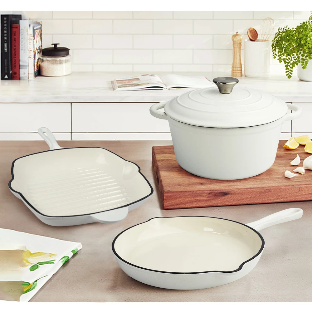 New design cast iron enamel cookware non stick white cookware sets