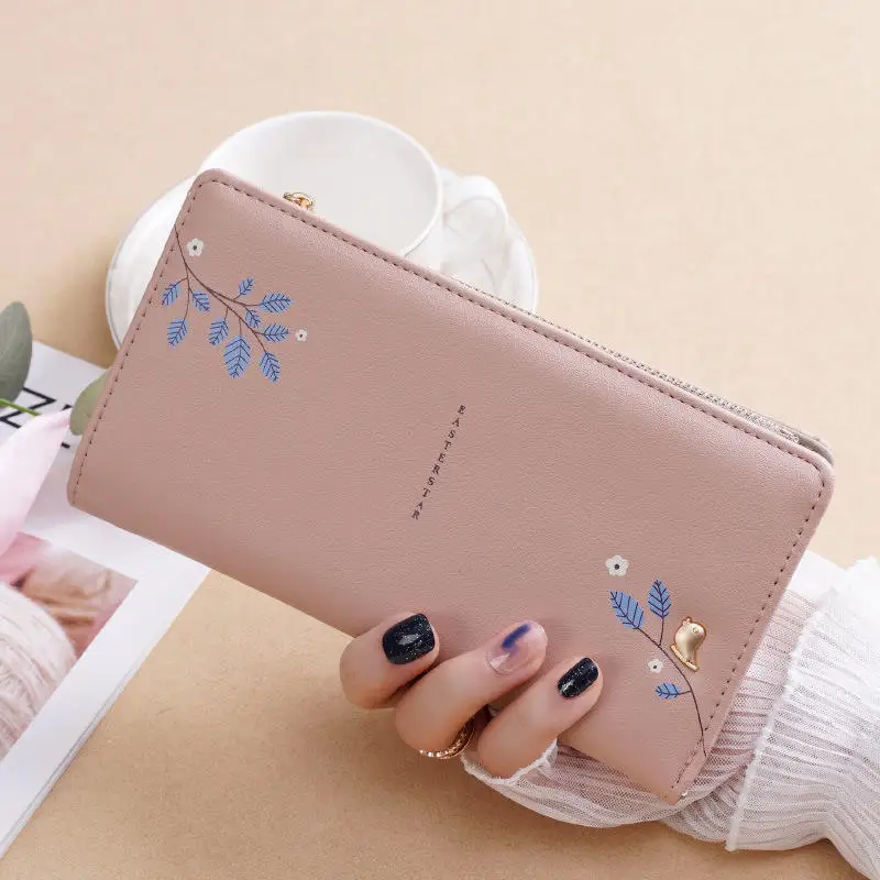 National Style Floral Woman Hand Purse Leather Mobile Credit Card Holder Summer Purses 2023