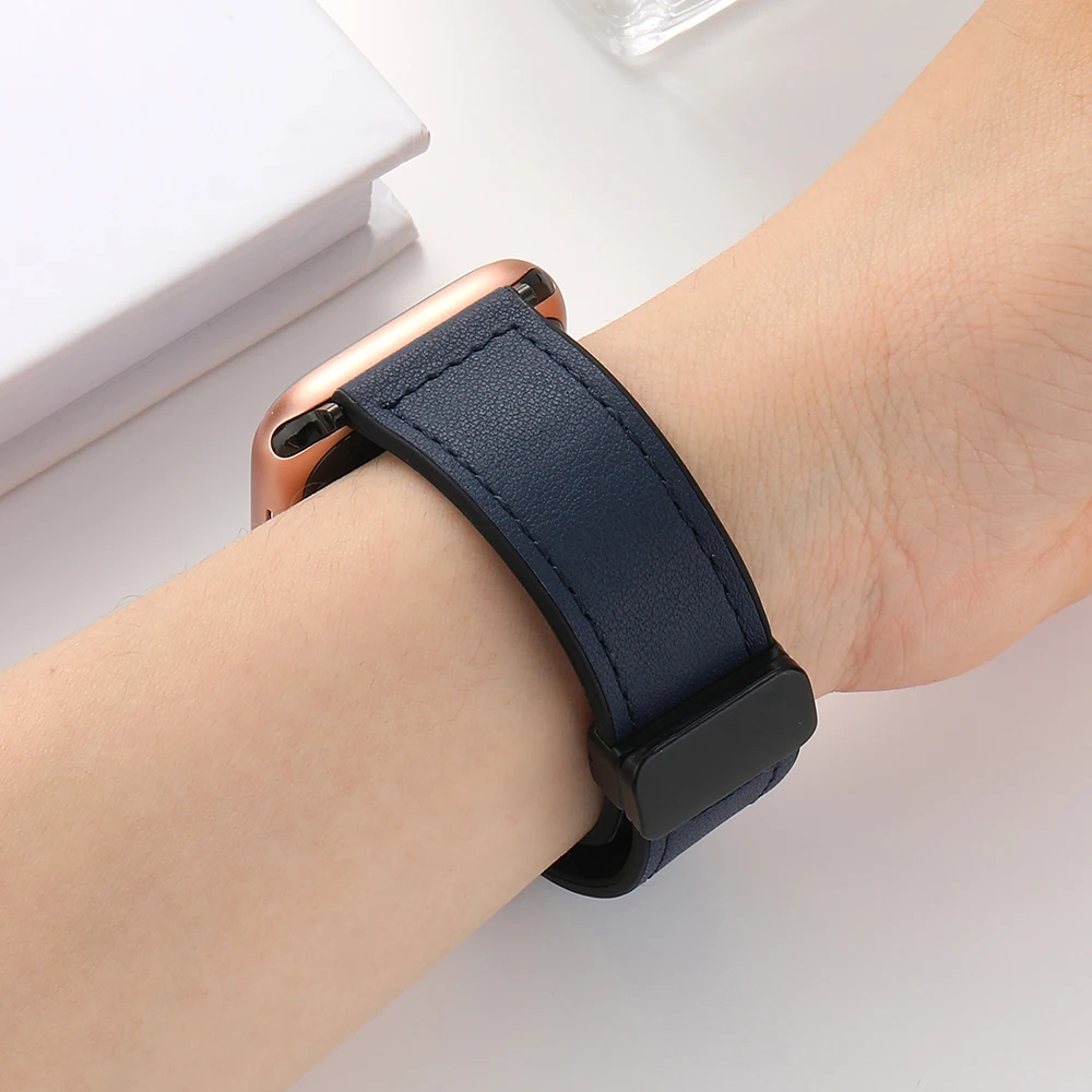 L19 Newest Foldable Magnet Buckle Leather Band For Apple Watch 42/44/45/49 Luxury Men Strap