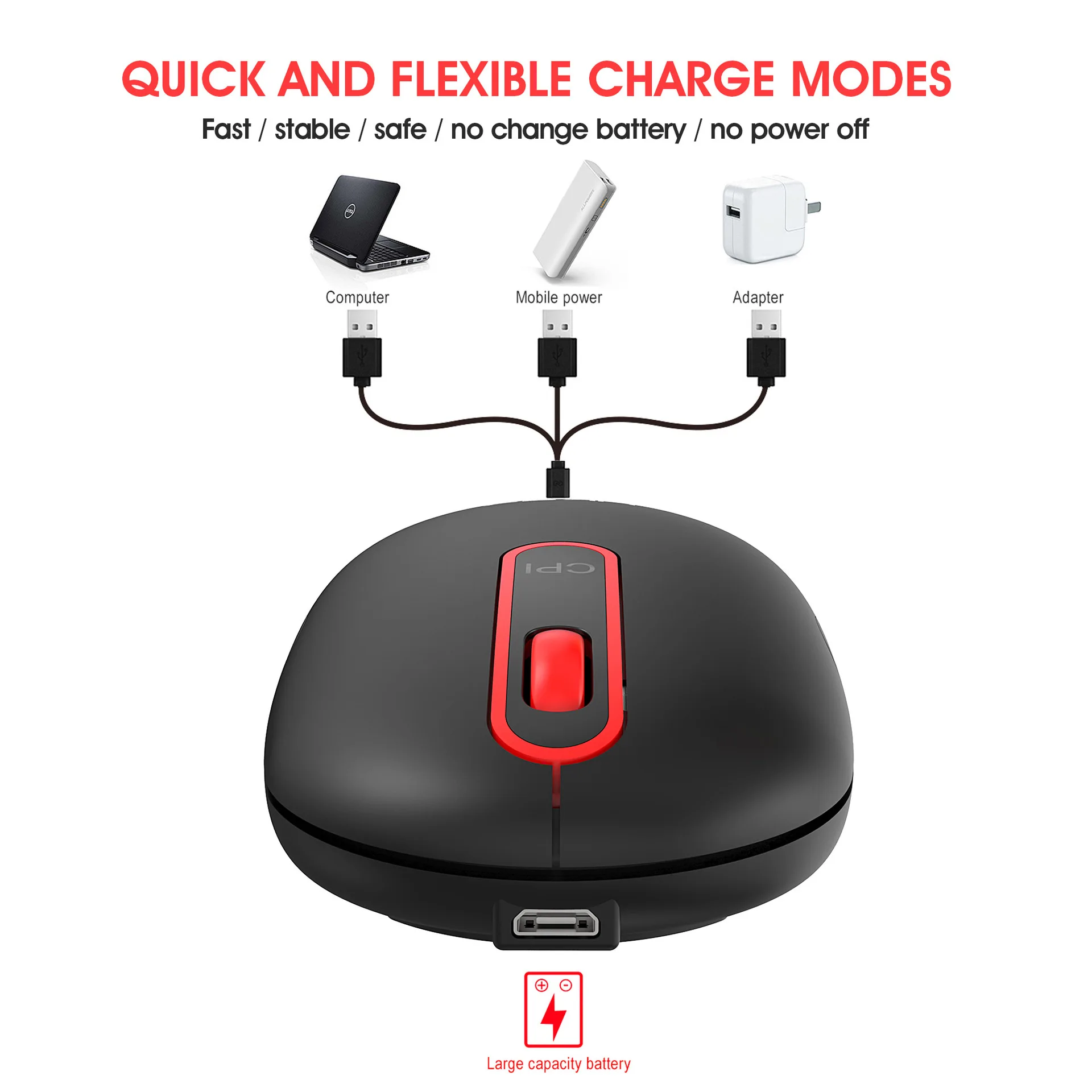 Rechargeable Bluetooth Wireless Mouse with 2.4GHz USB RGB 1600DPI Mouse for Computer Laptop Tablet PC Macbook Gaming Mouse Gamer