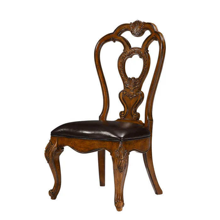 American Style Luxury Bee Carved Wood Chair Anthropology Antique High Quality Wooden Black Leather Dining Chairs