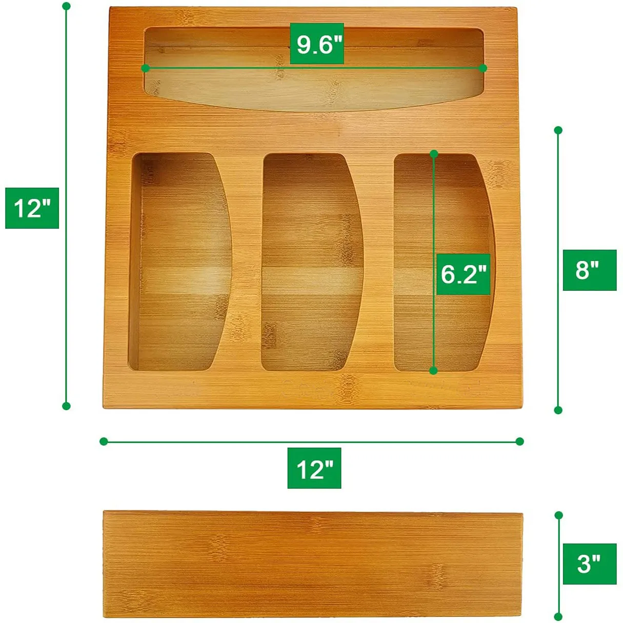 Kitchen Drawer Gallon, Quart, Sandwich  Snack Variety Size  Bamboo Ziplock Bag Storage Organizer