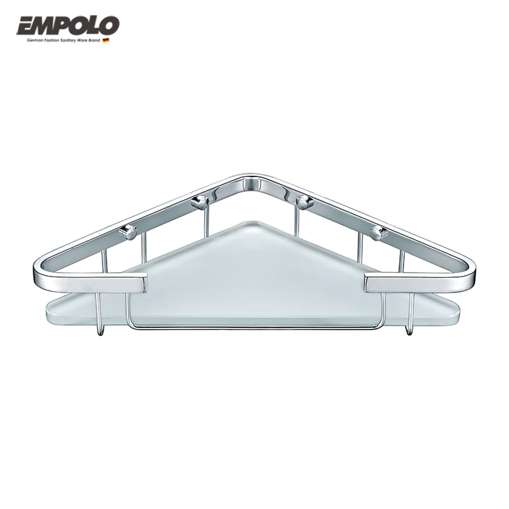 Bathroom shelves brass basket chrome wall mounted glass corner shelf