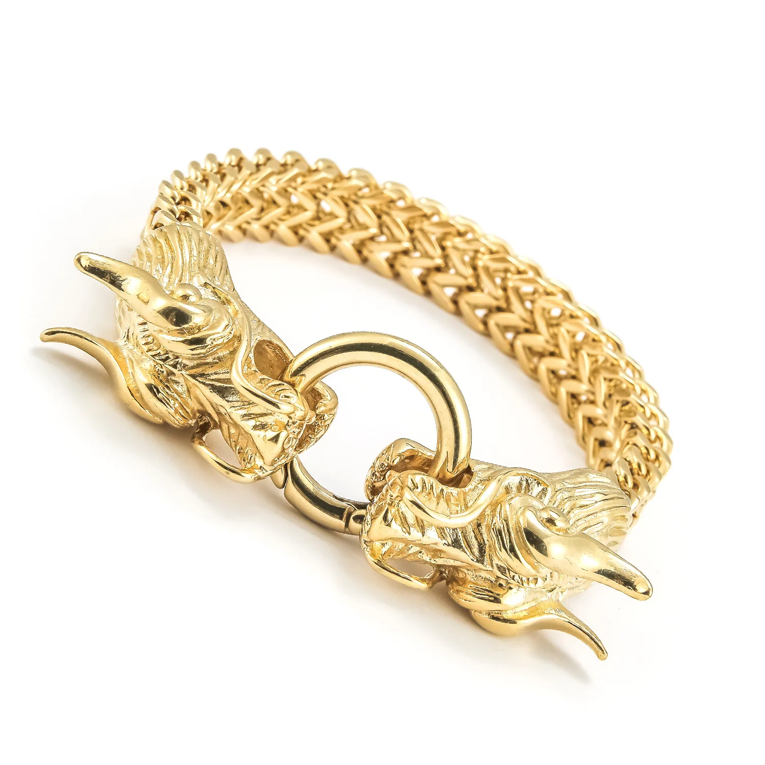 Bracelets & Bangles 18k Gold Plated Chinese Dragon Bracelet Dragon Clasp Stainless Steel Bracelet