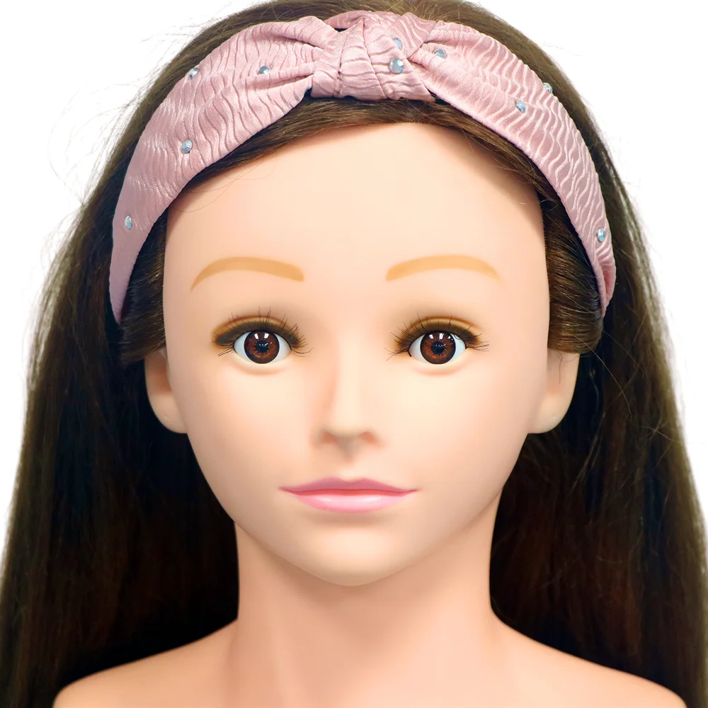 High Quality Wholesale Glammed Shiny Pink Top Knot Headbands Rhinestone Diamond Head Band Headbands For Women White