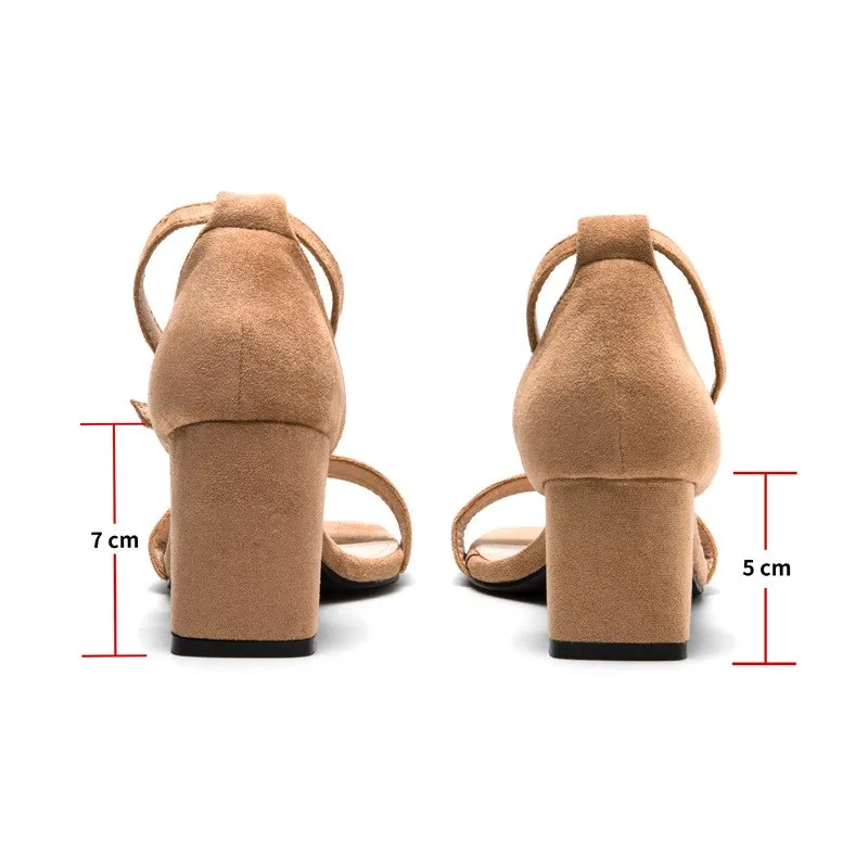 sh10914a women elegant suede shoes ladies high heels sandals square heel shoes