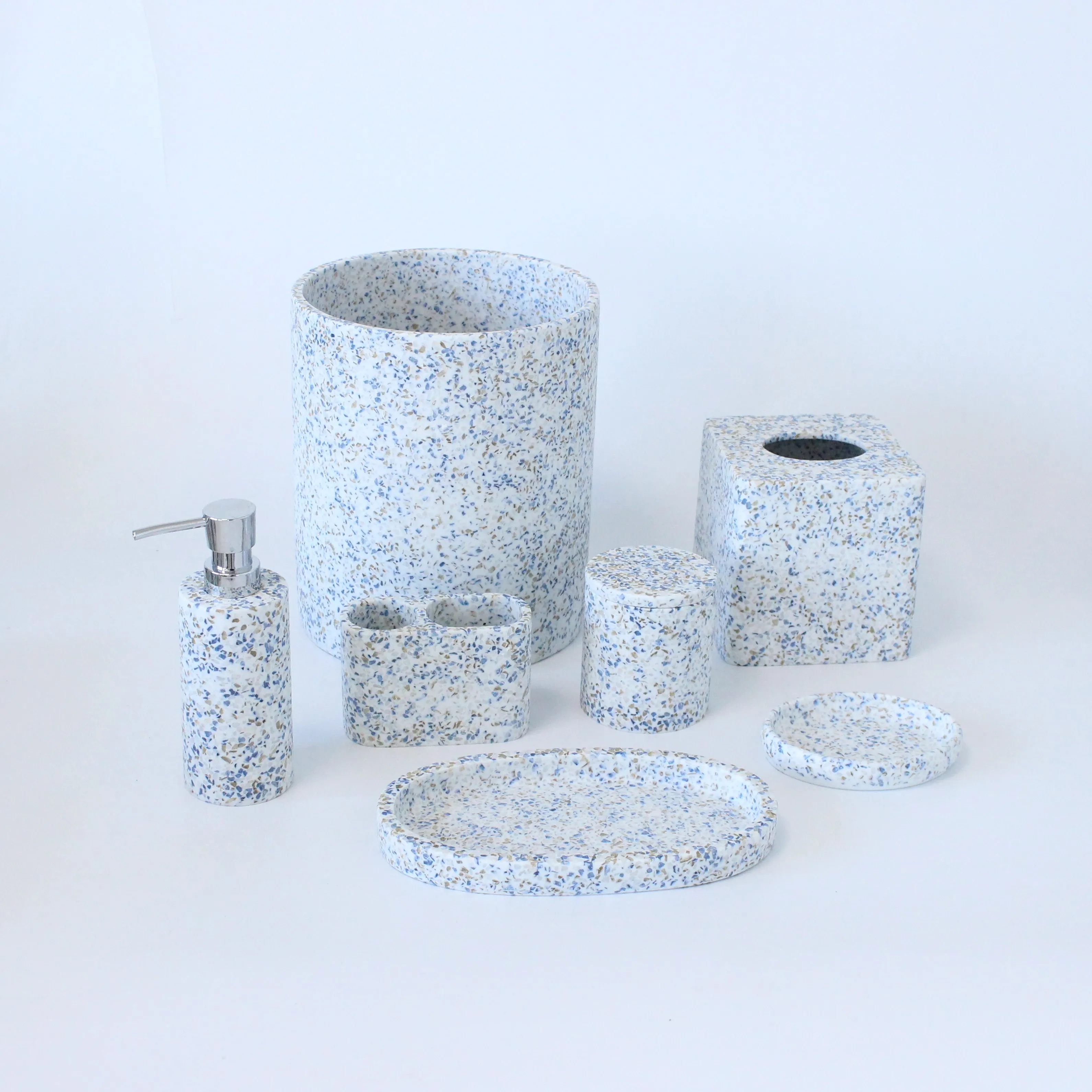 6 piece Customized white jade polyresin bathroom accessory set