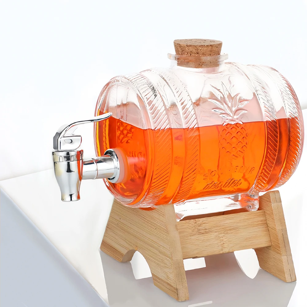 Manufacturer Wholesale Custom Wooden Frame Glass Barrel Whiskey With lid
