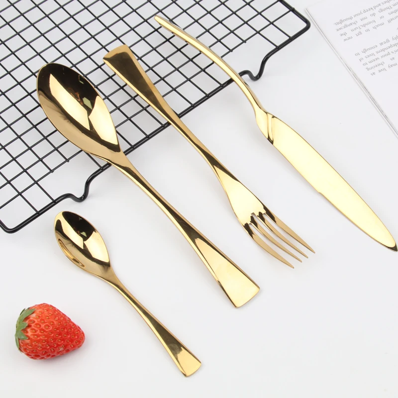 Customize logo Metal  Dinnerware Set Knife spoon fork  flatware  stainless steel Gold Cutlery  set