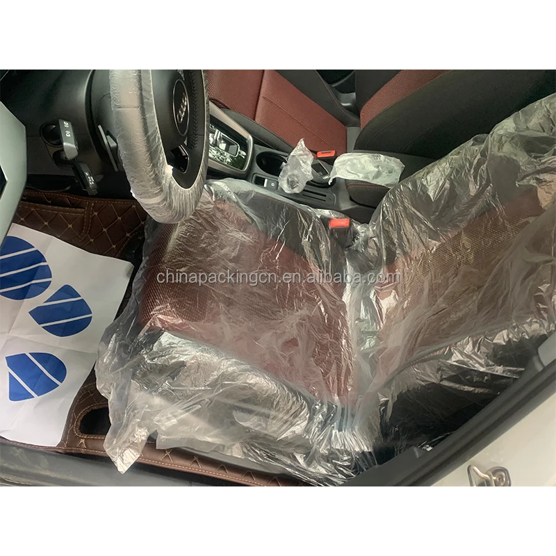 Wholesale Car Repair Protective Seat Cover Five Piece Transparent Plastic Steering Wheel Gear Lever Cover