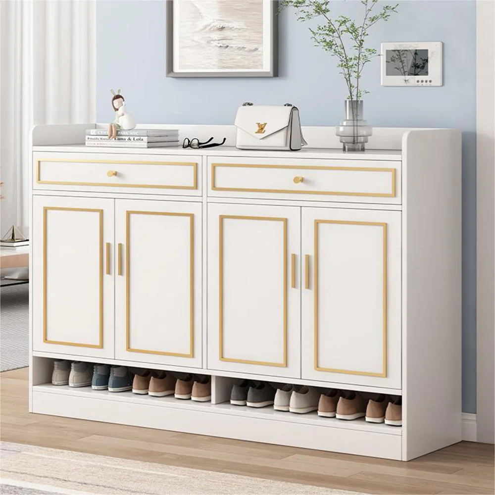 American Style Luxury Living Room Hallway Wooden Shoe Cabinet Closed Shoe Rack Modern Minimalist White Shoe Storage Cabinet