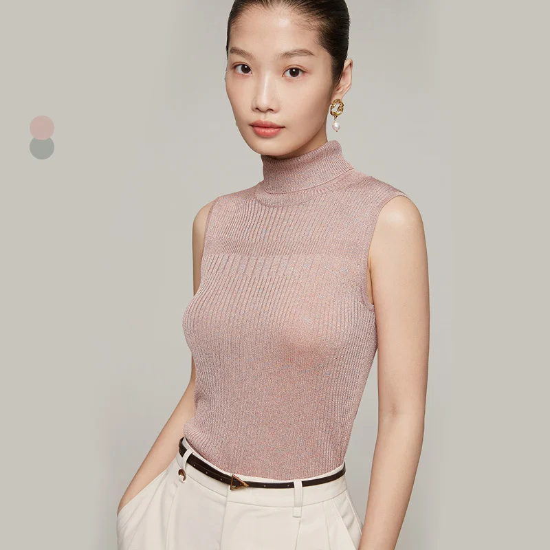 
naivee spring series quality strechy sheered turtle neck ladies knitted sweater vest for women ladies vest 