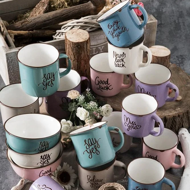 Happy Go FOB can be customized mail box wholesale coffee mug vintage printed custom ceramic enamelled new bine china cup