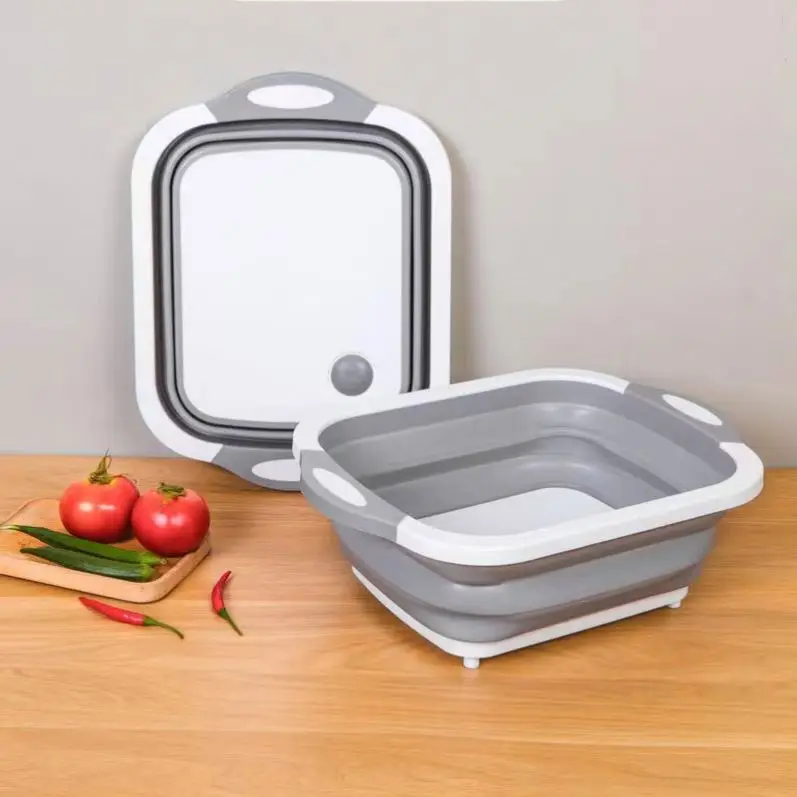 Multifunction Collapsible Cutting Board Dish Tub 3 In 1 Folding Sink Drain Basket Outdoor Camp Portable Basins Draining