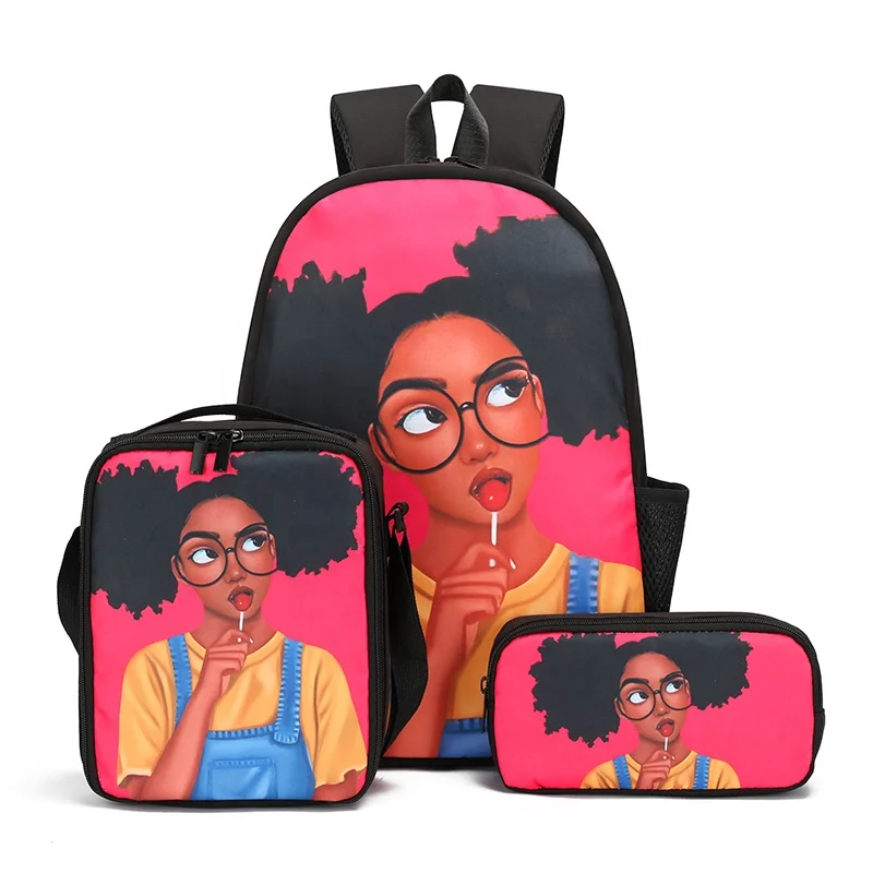 3 Pcs Set Africa Girls Pattern Book Bags Fashion Student Bcckpack Casual Travel School Backpacks
