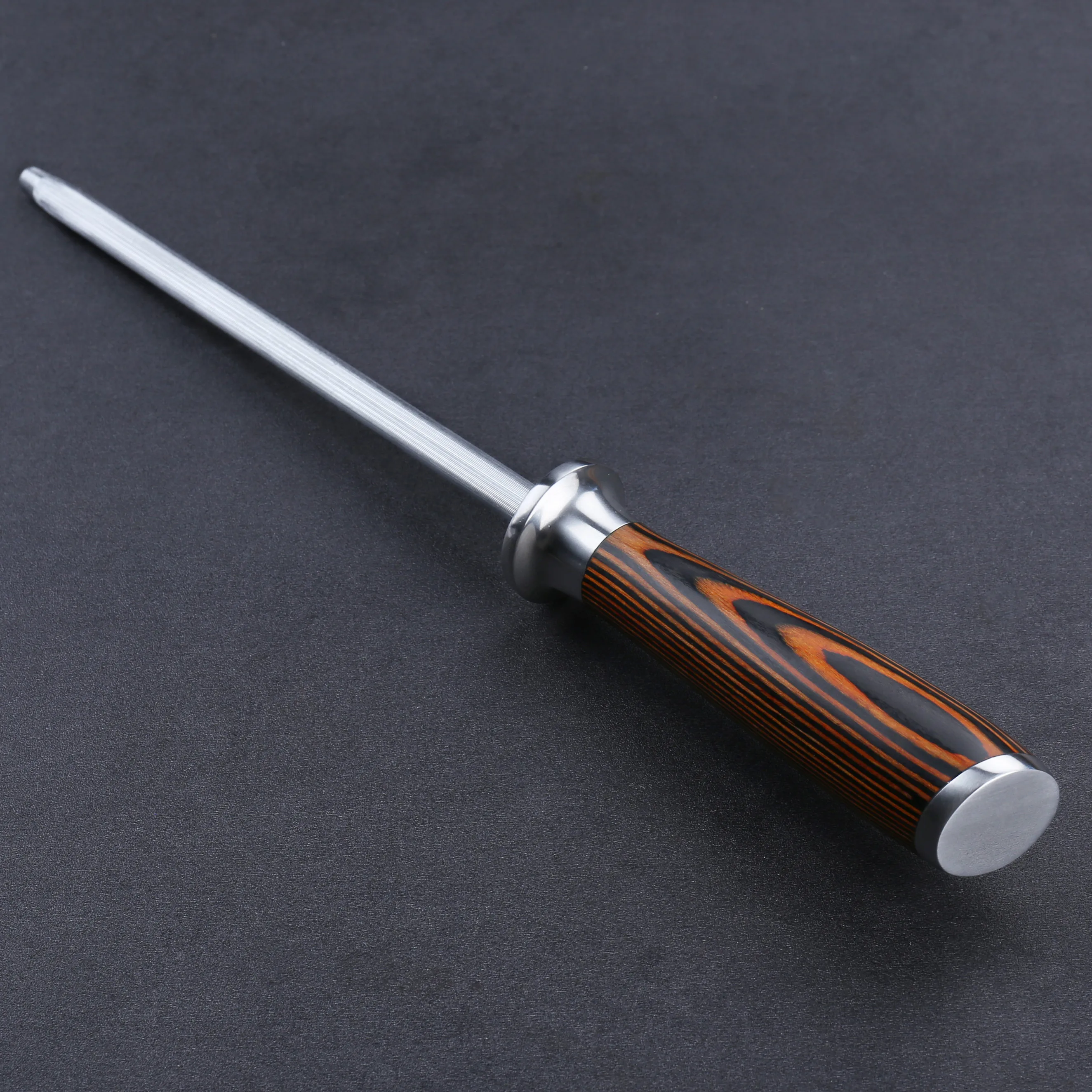OEM New Style  Stainless Steel  8 Inch Knife Sharpening Rod With Black or Brown Pakka Wood Handle