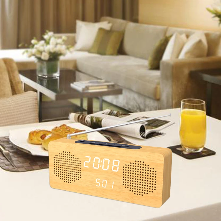  OEM портативный деревянный светодиодный экран цифровые часы FM радио с