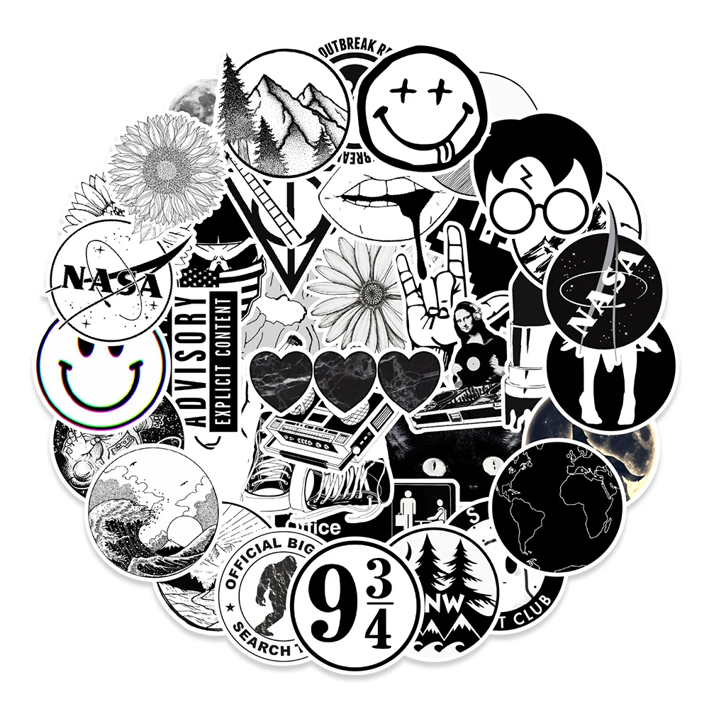 Wholesale 100Pcs Cool Black and White Cartoon Stickers For Cars Graffiti Bumper Helmet Laptop Skateboard Guitar Label Sticker