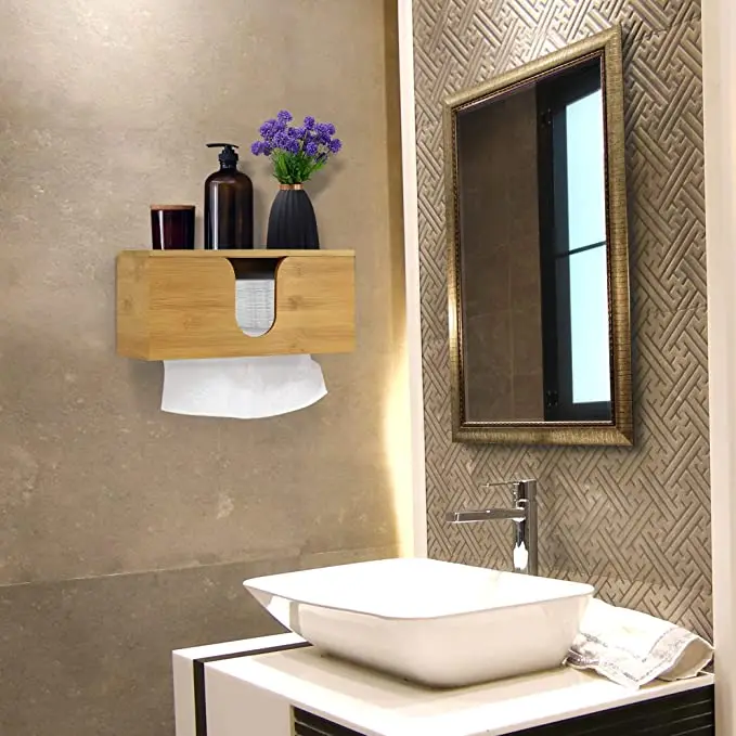 Bamboo Paper Towel Trash Bag Dispenser Tissue Box Wall Mounted Folded Towel Holder with Lid