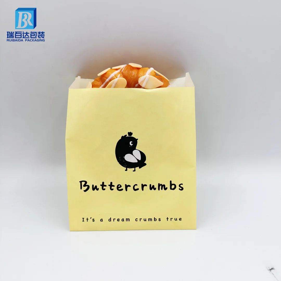 Eco friendly custom printed oil proof PE coated wax bread paper bag chips bread kraft paper bag