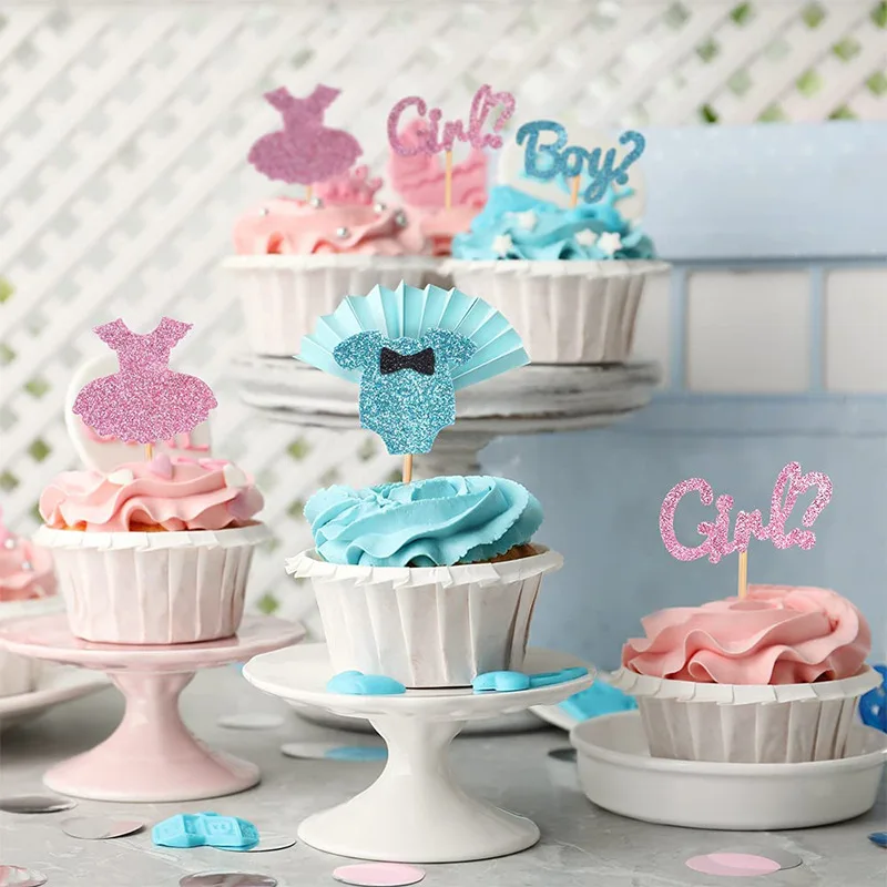 Gender Reveal Cake Decorating Insert Blue Pink 12 Pieces Boy Girl Baby Birthday Party Sticks