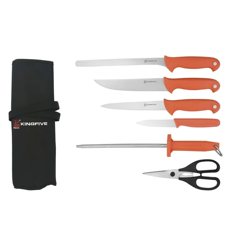 7 Pieces Orange PP Handle Chef Knife Stainless Steel knives kitchen knife Set With Oxford Bag