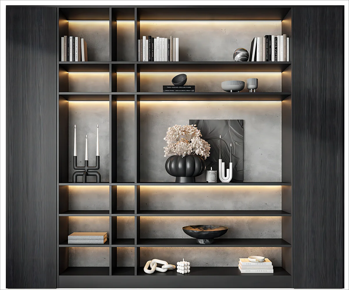 KEJIA Custom Luxury Library Wood Furniture Storage Cabinet Living Room Wooden Black Bookcases