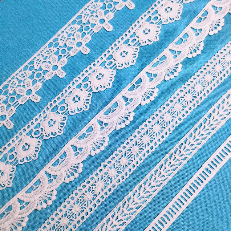 Narrow Embroidery Lace Trim for Women Dress Decoration High Quality Milk Silk Water Soluble Lace Trim, White 100% Polyester