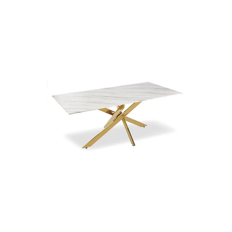 Stainless steel metal leg modern tempered glass dining table sets for dining room