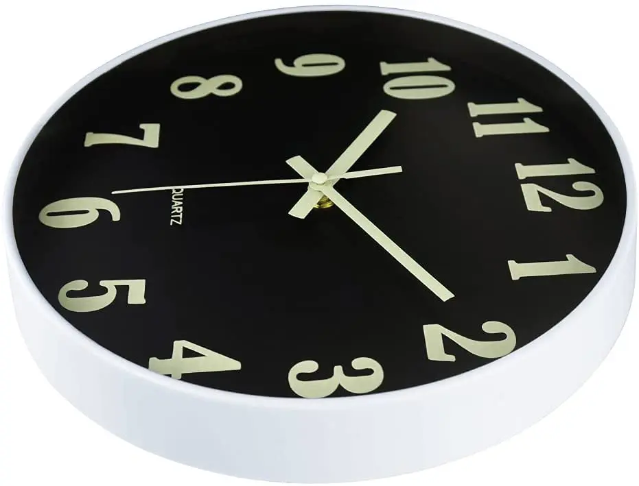 12 inch Modern plastic luminous Wall Clock Fluorescence Silent Custom Quartz Clock Battery Powered Decorative Wall Clock for Off