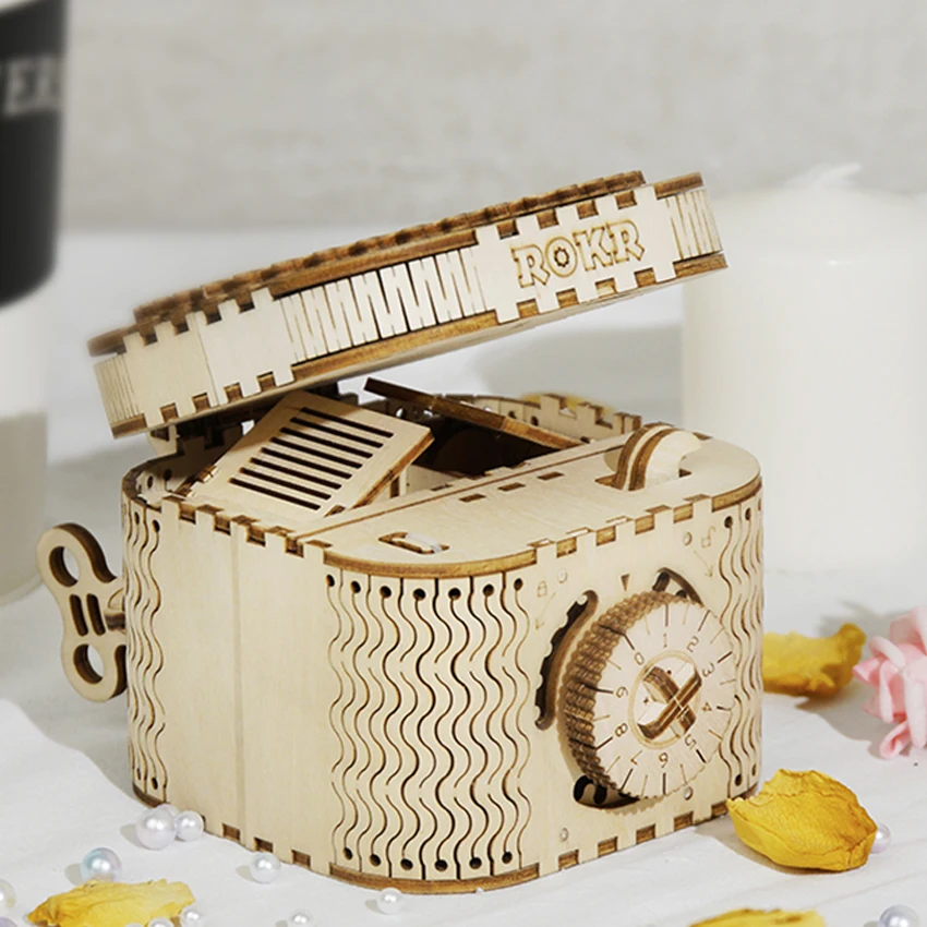 CPC Certificated Robotime Rokr Gift Set LK502 Treasure Box Jigsaw 3D Diy Handmade Assembled Wooden Puzzle for Dropshipping