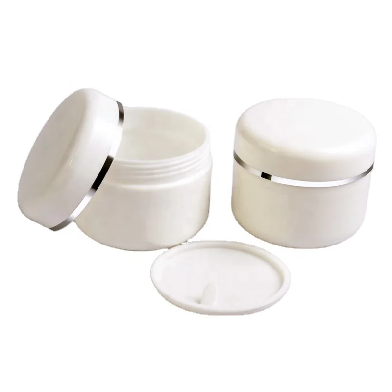cosmetic cream body scrub container 10g 20g 30g 50g 100g 150g 200g 250g White PP plastic jar with gold silver edge dome lid