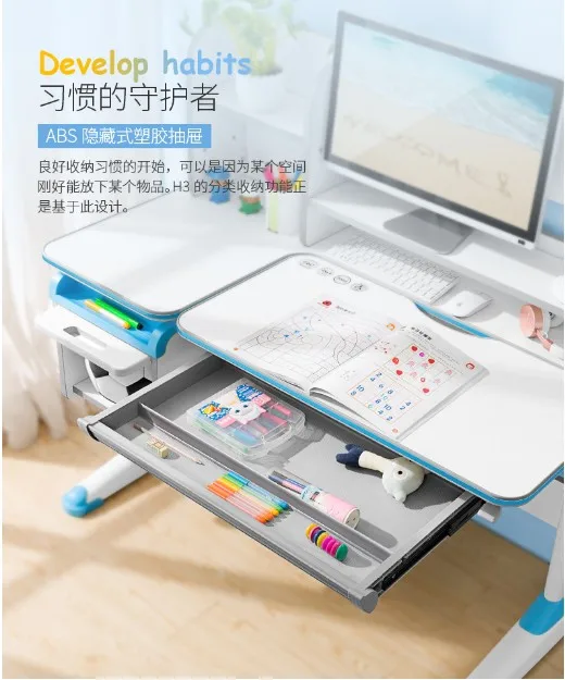 Children Bedroom Furniture Height Adjustable Kids Study Desk and Chair for Kids Study