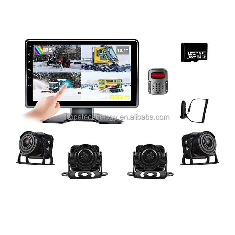 Good Quality 9-36V Sound and Light Alarm 10.1 Inch Car Reversing Aid  Waterproof 360 Truck Camera 4CH BSD  AI Quad Split Monitor