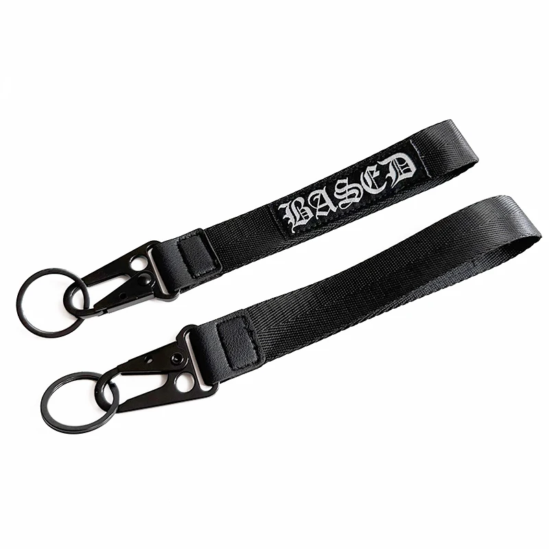 Personalized Packaging Black Eagle Hook Carabiner Lanyards Keychain Leather Stitch Wrist Lanyard Custom