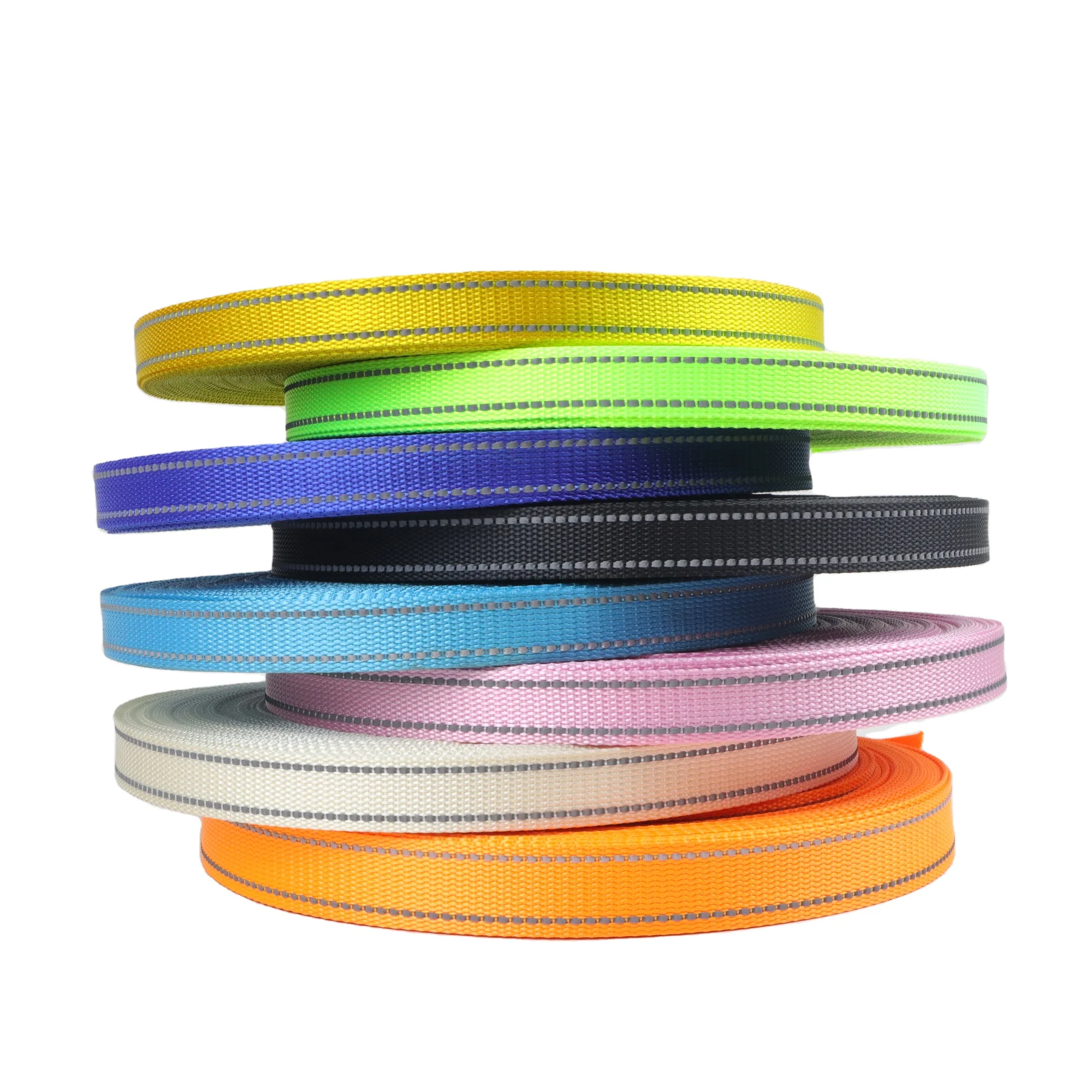 High visibility 15mm-1 inch black green blue red reflective knitted nylon polyester ribbon, suitable for pet dog collar straps
