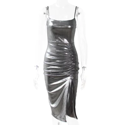 
Silver Sparkle Party Sexy Slit Prom Dress 