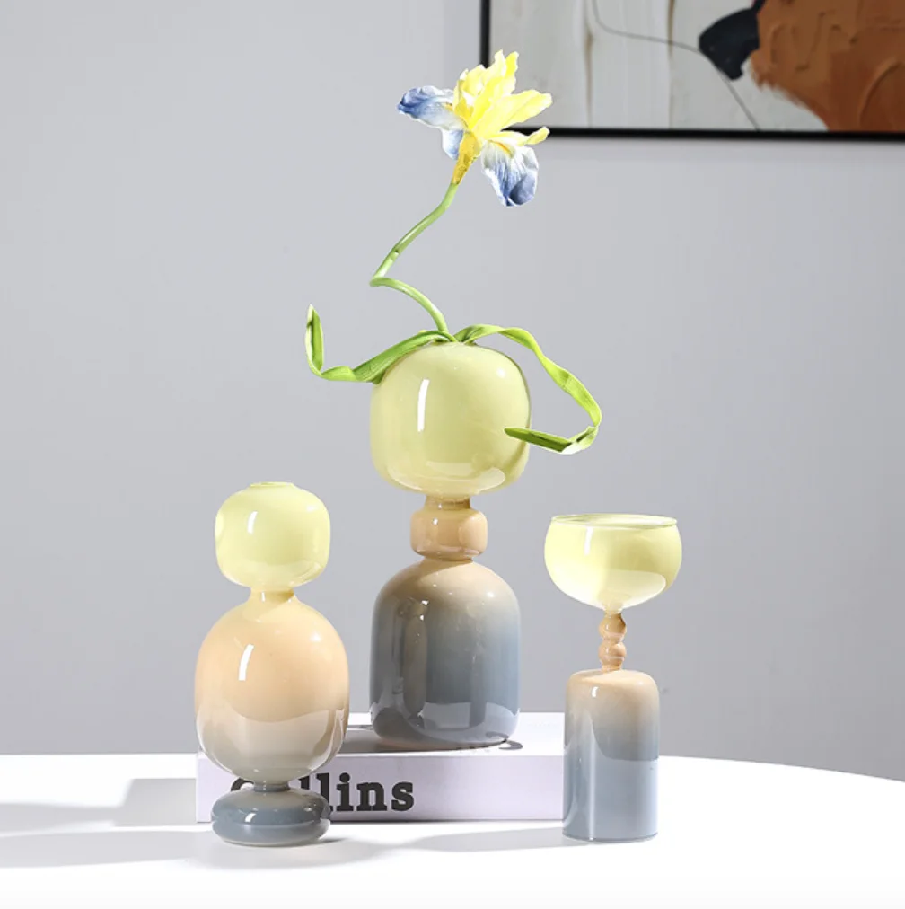 Morandi colored glass vase double layer Nordic ins candlestick aromatherapy bottle high borosilicate hydroponic glass vase