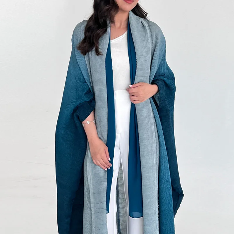 Miyake Pleated Gradient Women Robe 2023 Summer Turndown Bat Windbreak Coats Collar Cardigan Jackets abaya